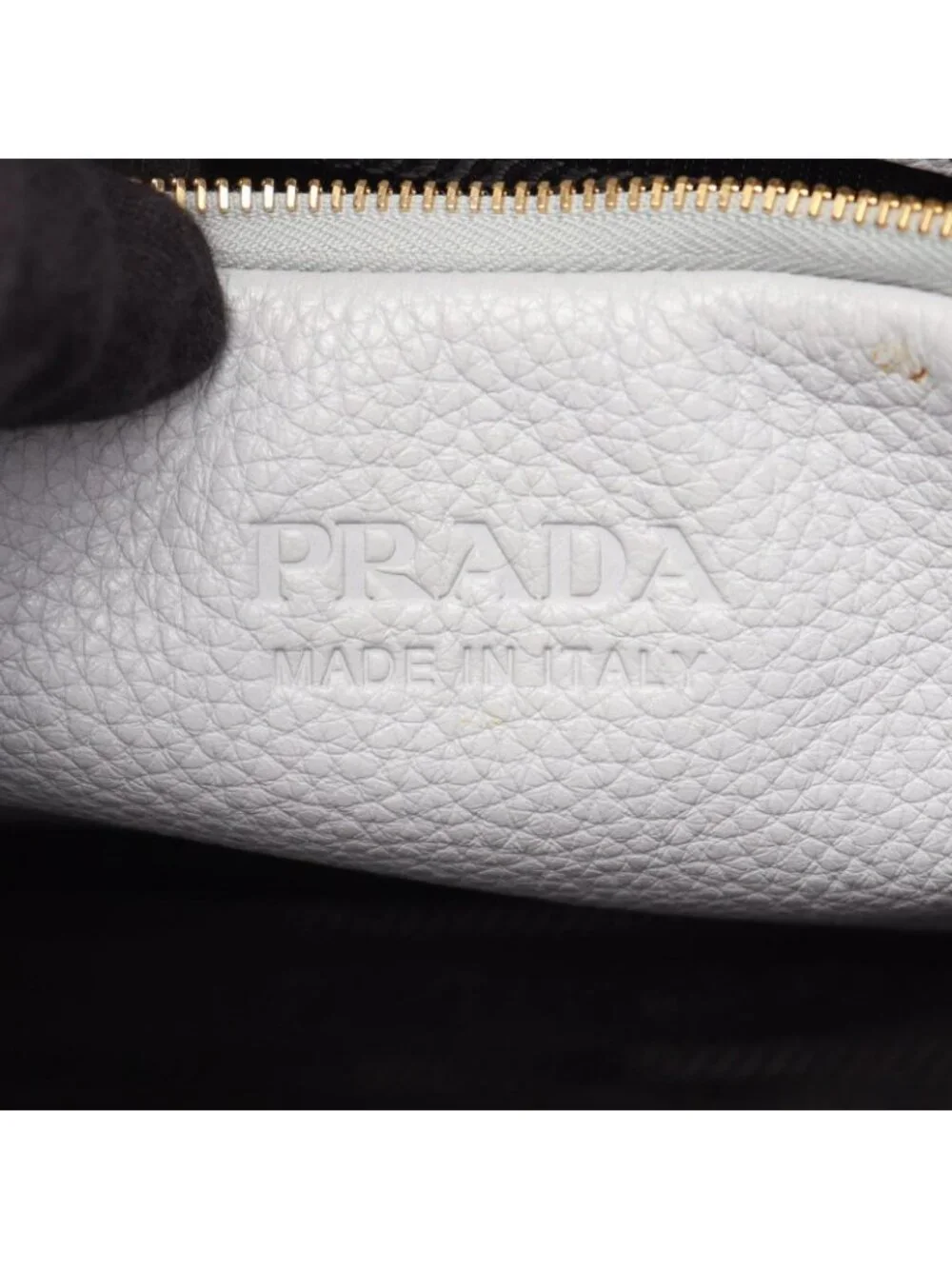 Prada Tote Vitello Daino Blue Gray Leather Perforated Logo Handbag